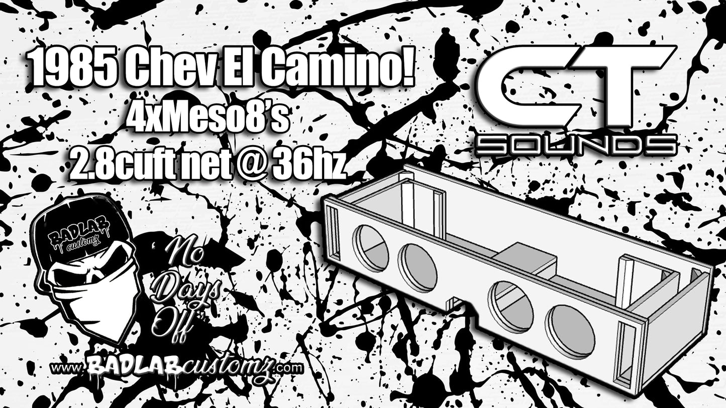 1985 Chev El Camino for 4x CT Meso 8" 2.8cuft net @ 36hz