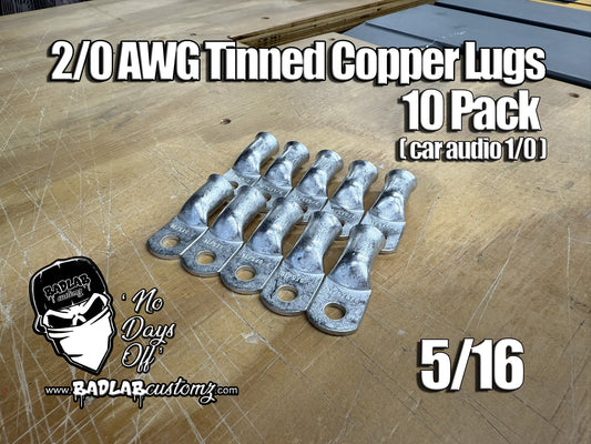 2/0awg x 5/16 tinned copper ring terminal lugs (10 pack)