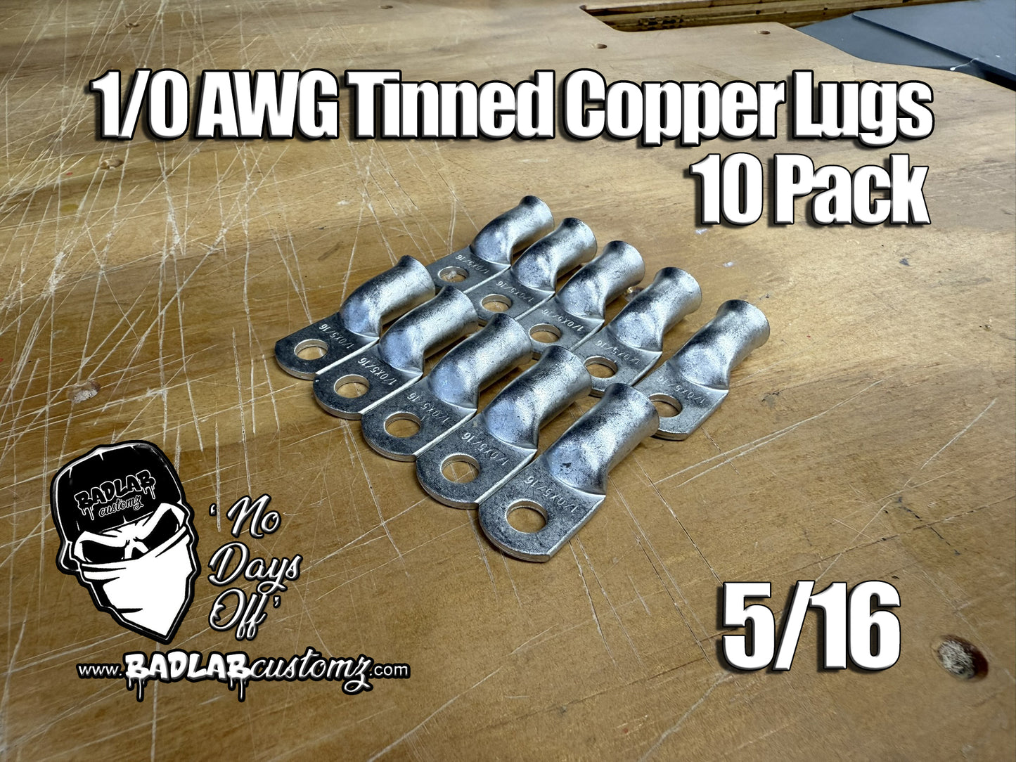1/0awg x 5/16 tinned copper ring terminal lugs (10 pack)